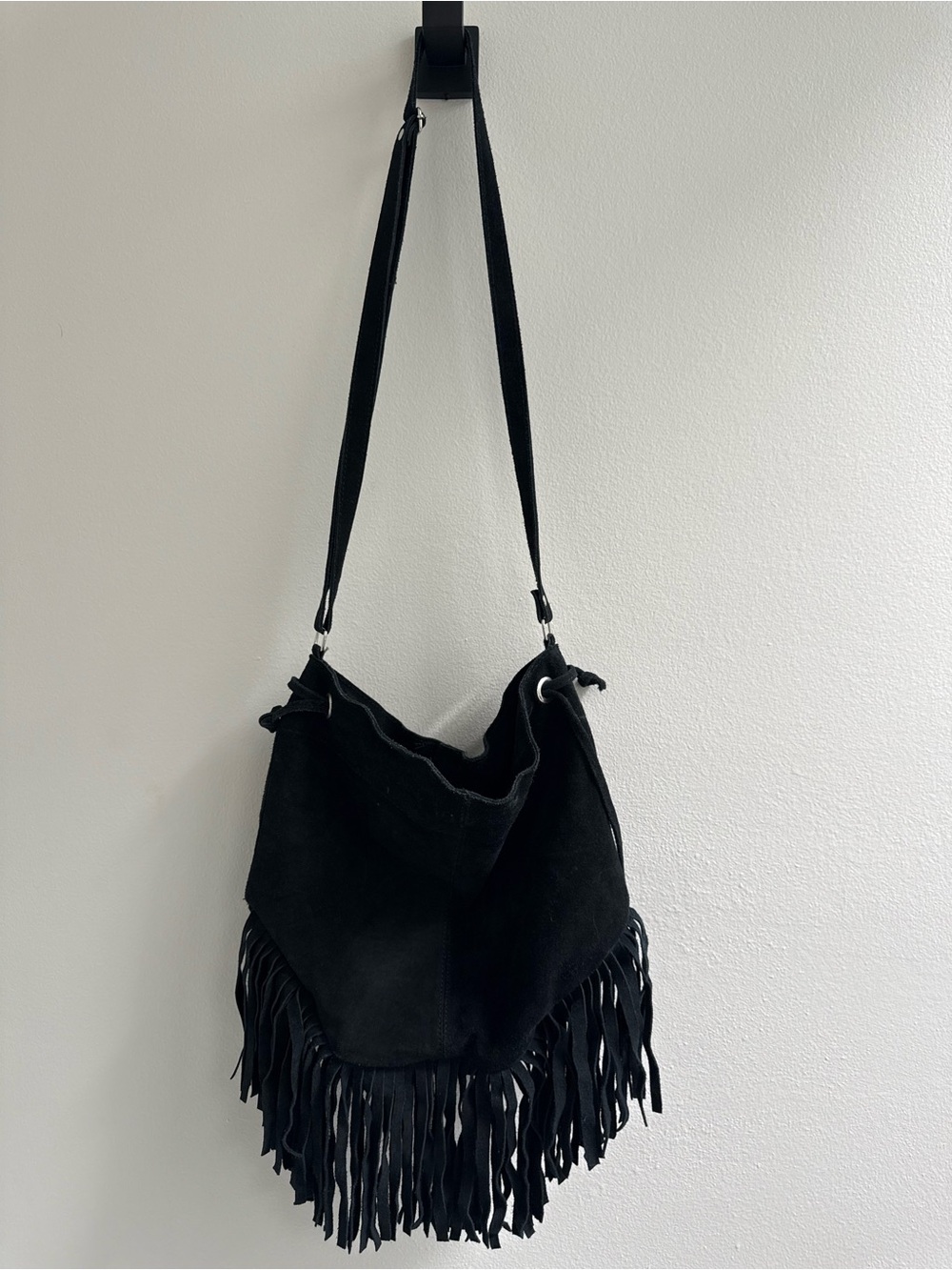 Black Fringe Suede Shoulder Bag